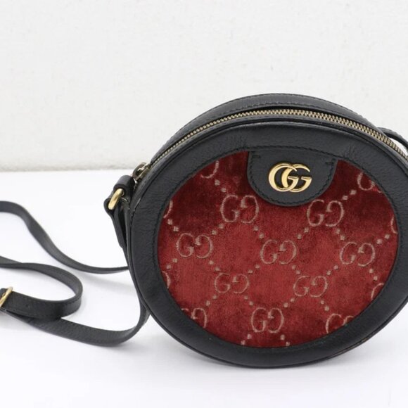 Gucci Ophidia Round Shoulder Bag GG Velvet Mini Red 574978 - Picture 2 of 14